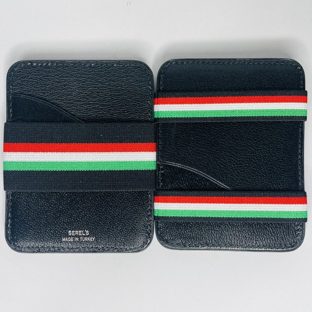 Serel's‎ Magic X Wallet Minimalist Leather Green Red Off White NEW In Gift Box